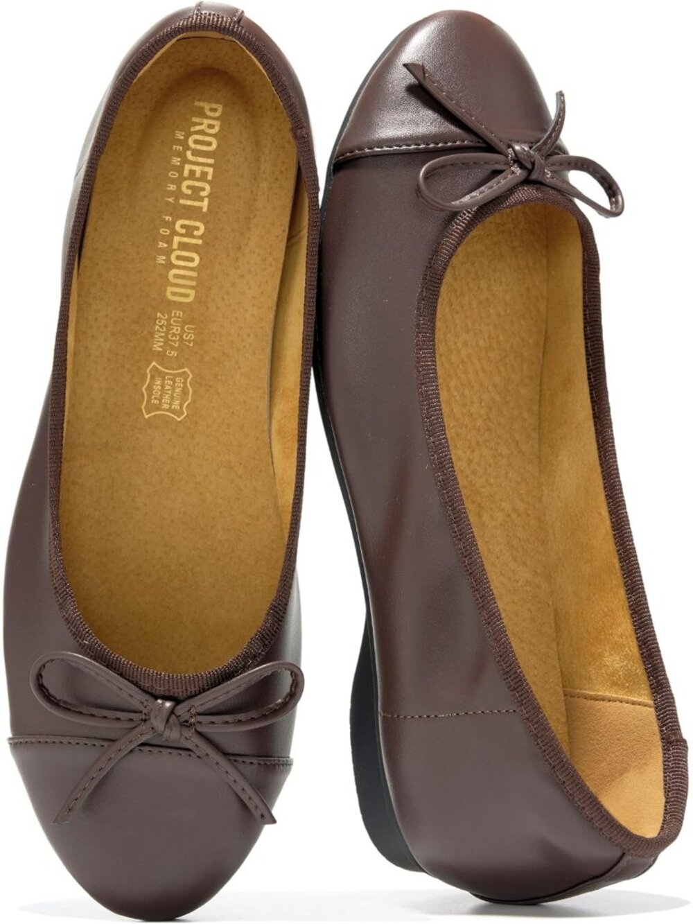 Women's Dark Chocolate Ballet Flats Leather Insole Memory Foam Comfortable Shoes